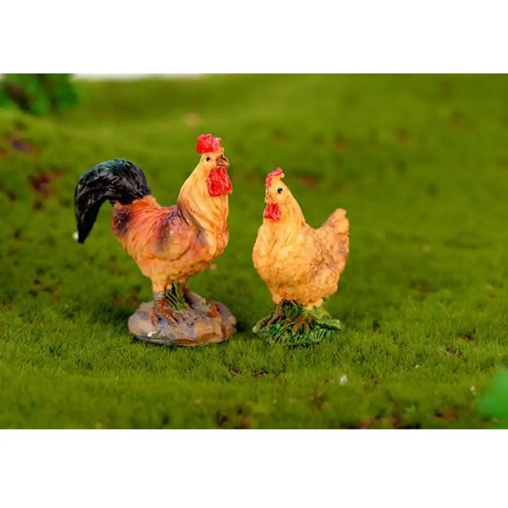 Rural Country Rooster Figurines Hen Statue Home Decor Sculpture Great Gift Owners Nature Lovers And Chicken Fans, Set of 2