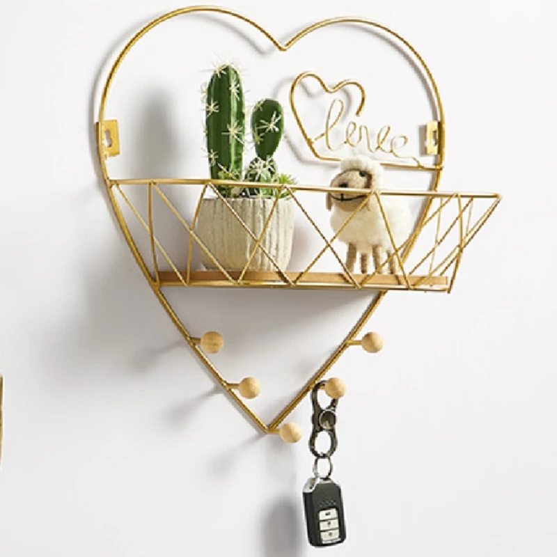 Wall Hanging Hook Mount Display Stand Holder Aesthetics Home Decoration Multifunctional Heart Shaped Iron Storage Racks Durable