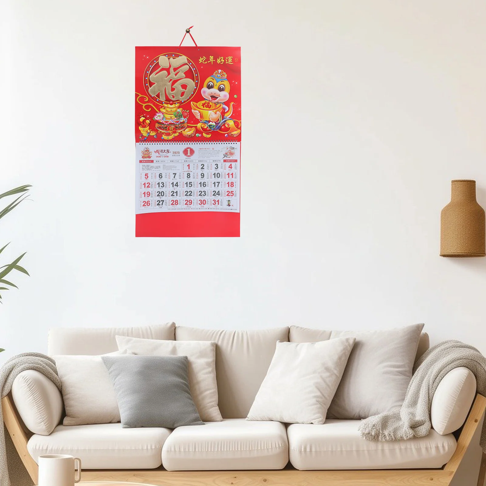 

Chinese Hanging Wall Calendar Year of Snake 2025 Clear Printing Thick Paper Lunar Monthly Calendar Decorative Home
