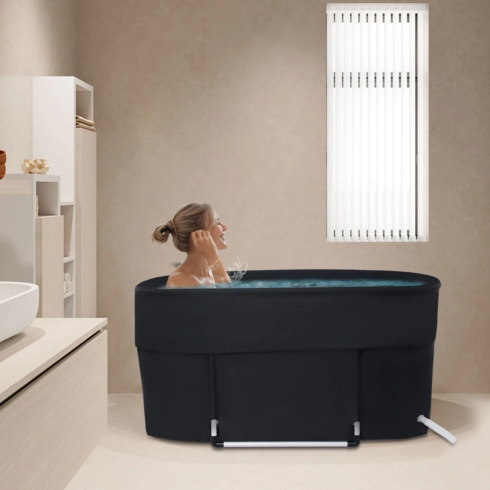 

Portable Foldable Bathtub Adult Collapsible Soaking Tub 6-Layer Thermal Insulation PVC Oxford Pearl Cotton Holds 330.69LBS Fits 6.23ft Adults Dual Fast Drain Anti-Slip Foot Pad Lightweight with Storage Bag for Home RV Camping Sports Muscle Relief Spa Bath