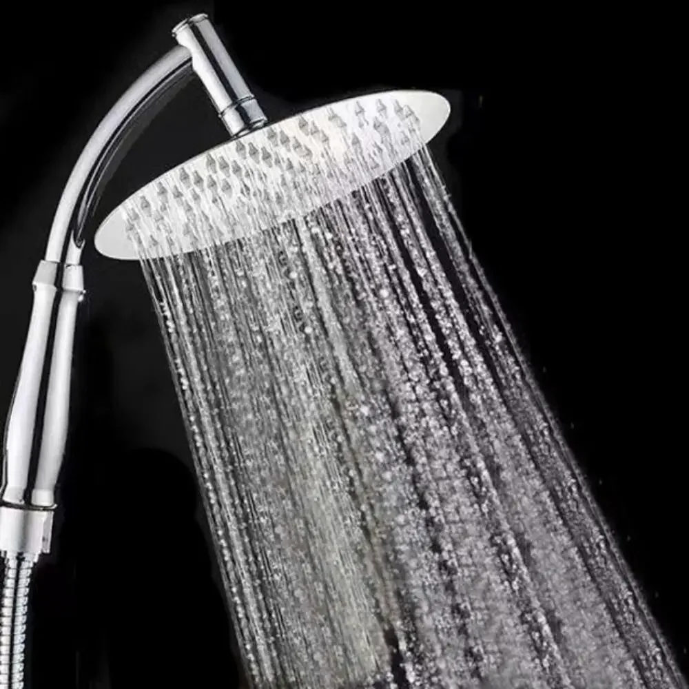 High Pressure Rainfall Shower Head Large Stainless Steel Curved Shower Extension Square Shower Head Extension