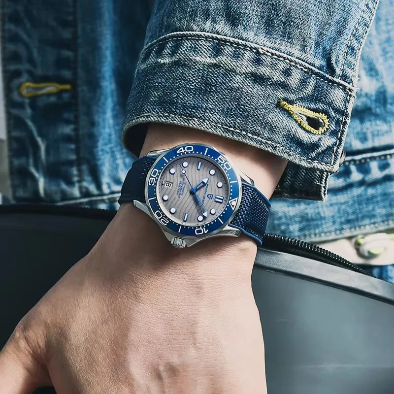 PAGANI DESIGN Mechanical Men\'s Watches Blue Gray Dial Brand 2024 New Nylon Sapphire Glass Sport Waterproof Male Clock