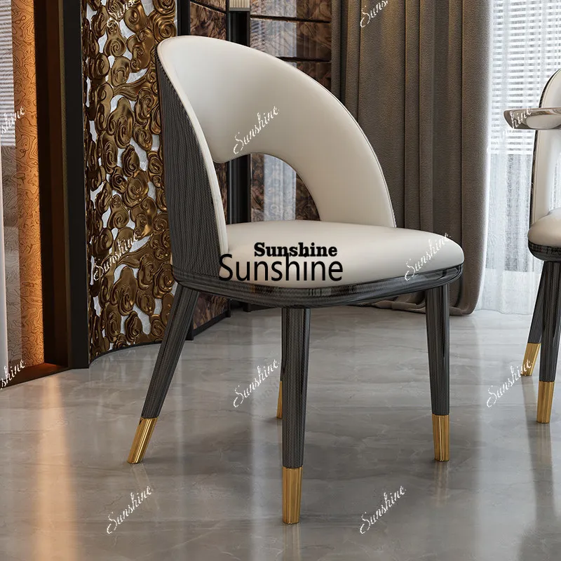 TDItalian luxury lacquered back panel hollow microfiber leather dining chair