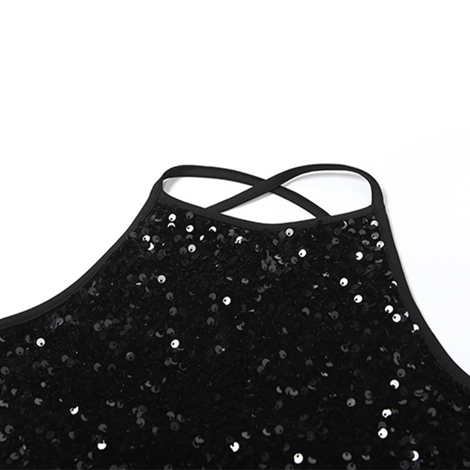 

Womens Glittery Sequin Cropped Camisole Detachable Chain Decoration Open Back Slim Sling Top Crop Tank Top for Party Club