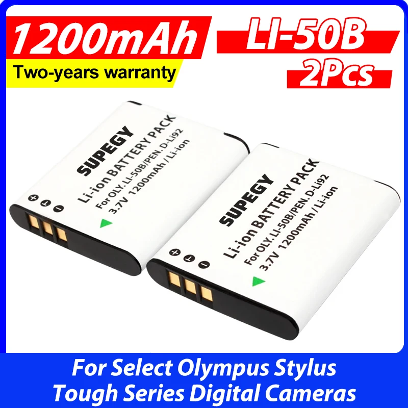 2-Pack LI-50B High-Capacity Replacement Batteries 1200mAh for Select Olympus Stylus Tough Series Digital Cameras
