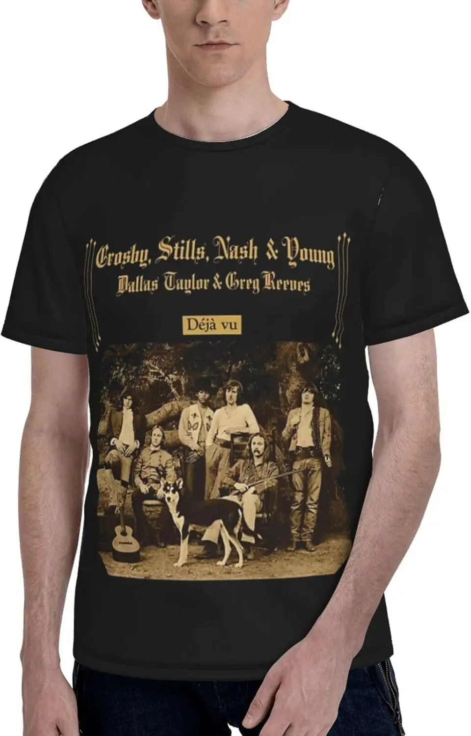 Crosby Music Stills Band Nash & Young T Shirt Man's Summer Casual Tee Sports Round Neckline Short Sleeves Shirts X-Large Black