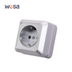 WESA Silvery Wall Surface Socket Plug Exterior Electrical Outlets With Ground Outdoor Power Socket Flame Retardant Paint Plastic