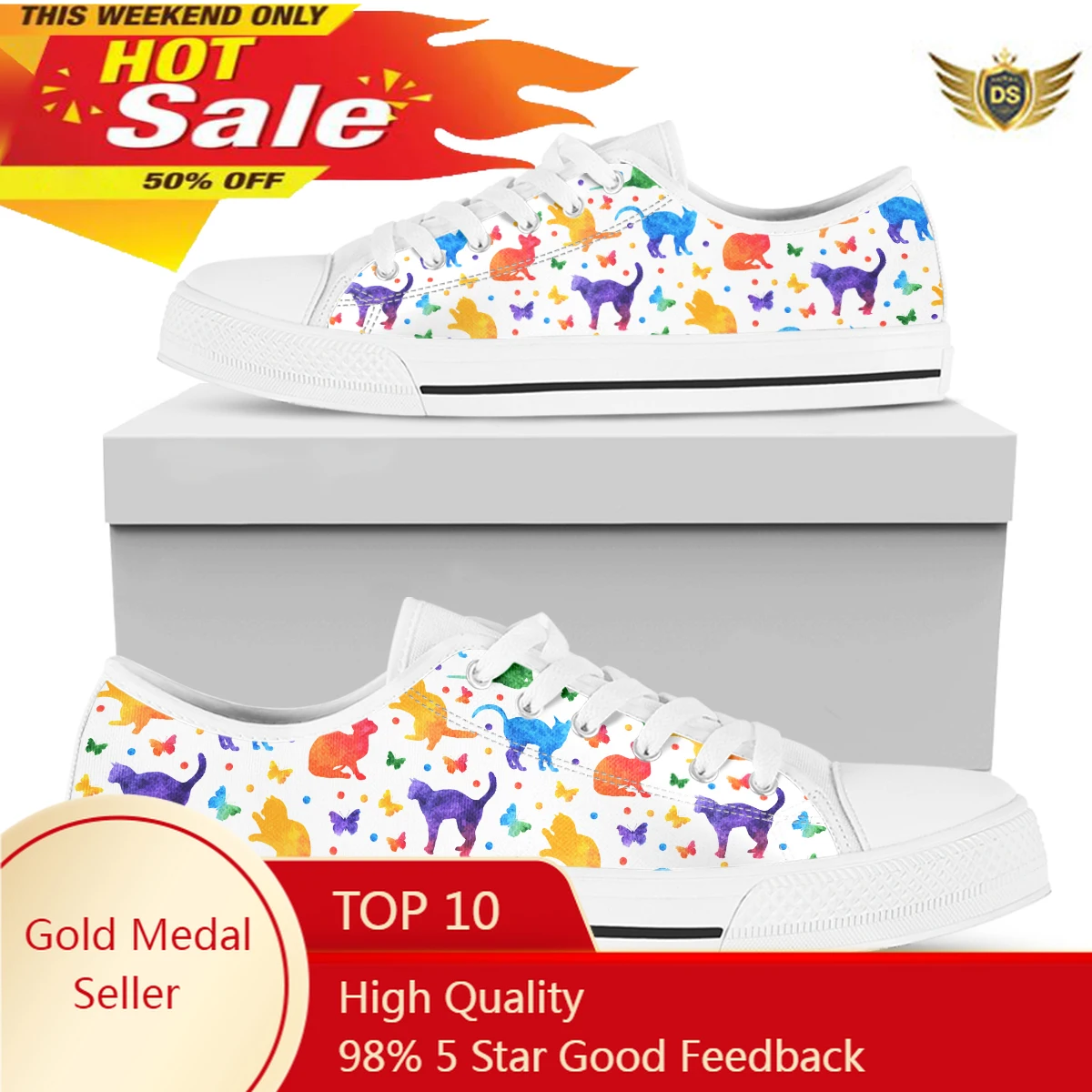 Canvas Vulcanized Shoes Rainbow Cats 3D Print Low Top Flats For Women Light Breathable Summer Autumn Sneaker Shoes