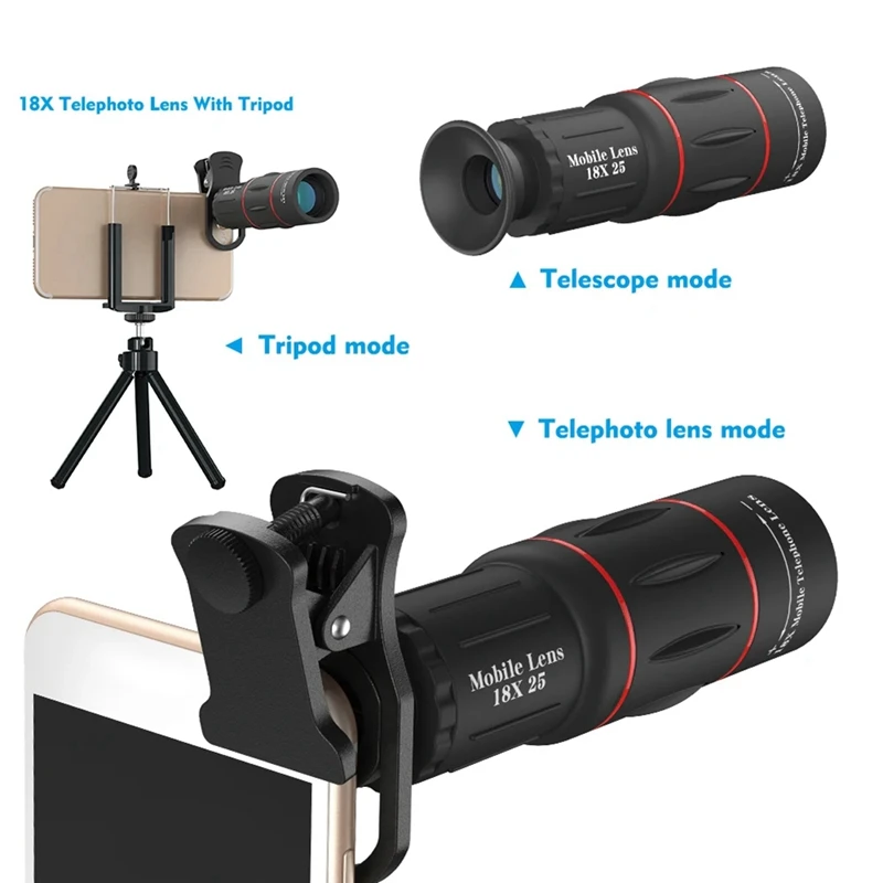 18X Outdoor Travel Concert HD Portable Mobile Phone Telephoto External Lens Photography Small Monocular Telescope Durable