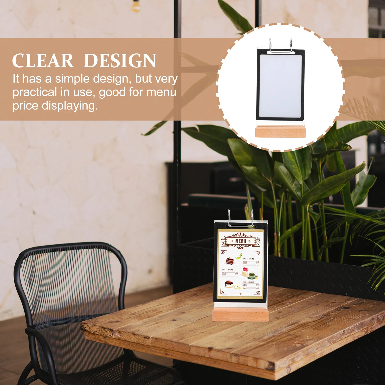 Double Side Clear Desktop Menu Holder Stainless Steel PVC Display Stand Photo Clip Price Label Holder Restaurant Promotion Sign