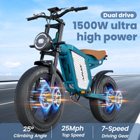 Jansno X60 Ebike 1500W Dual Motor 48V23Ah 20 Inch Fat Tire Full Suspension Electric bicycle Mountain Snow Off-road Electric Bike