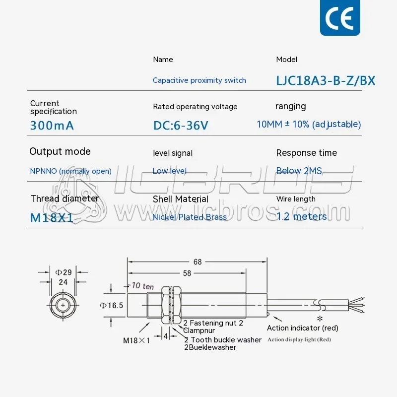 M18 CapaCitive Proximity Switch SenSor LJC18A3-B-Z/BX Three Wire Normally Open 24V LJC18A3-B-Z/AX LJC18A3-B-Z/BY LJC18A3-B-J/DZ