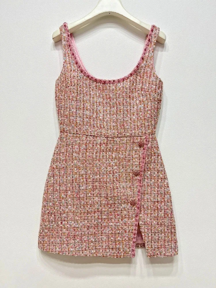 

Нежное платье на тонких бретельках в стиле маленького аромата, весна-осень 2024, новое элегантное светское высококачественное твидовое утягивающее платье