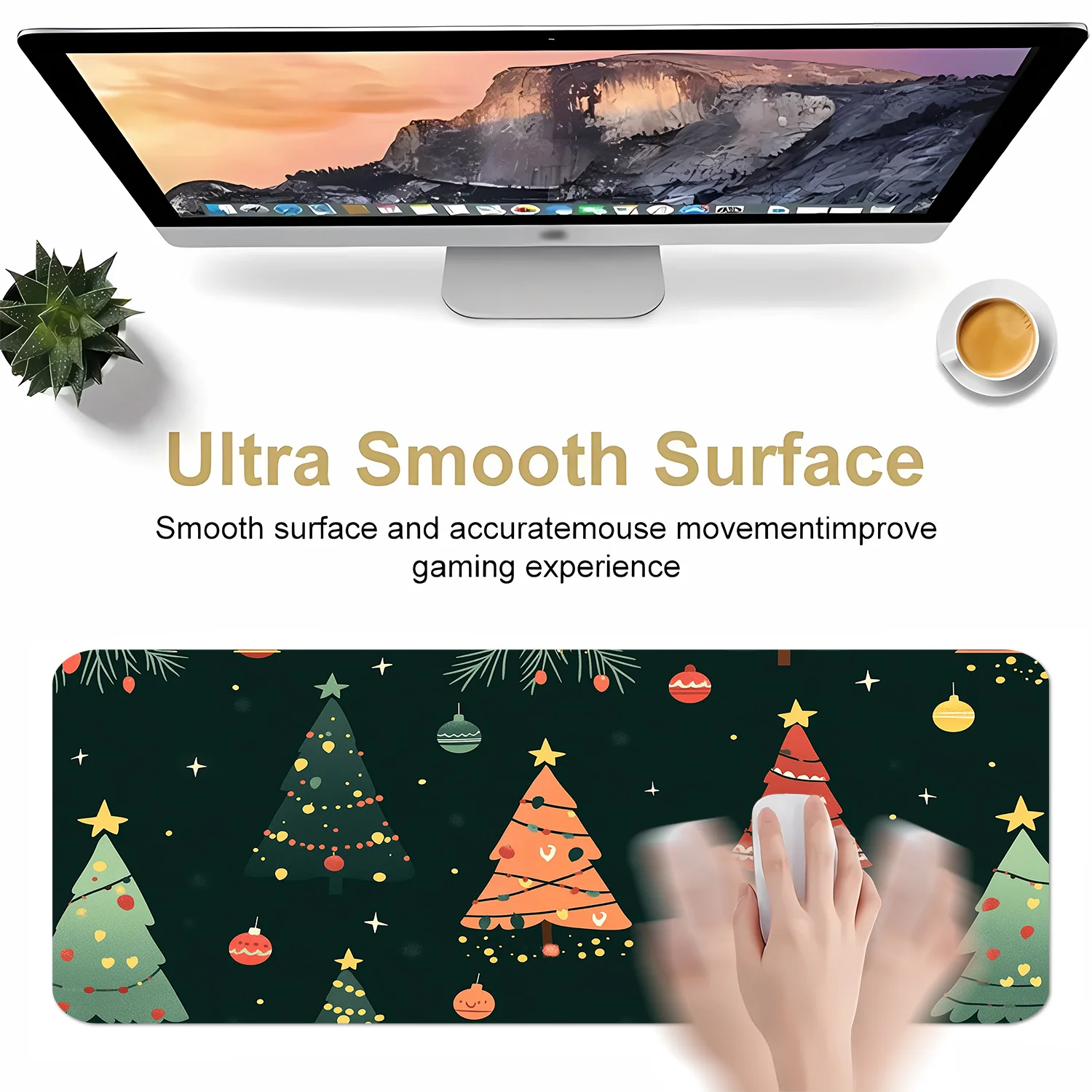 قاعدة مطاطية كبيرة مضادة للانزلاق، لوحة ماوس عيد الميلاد باللون الأخضر الداكن والذهبي مناسبة للألعاب والمكتب