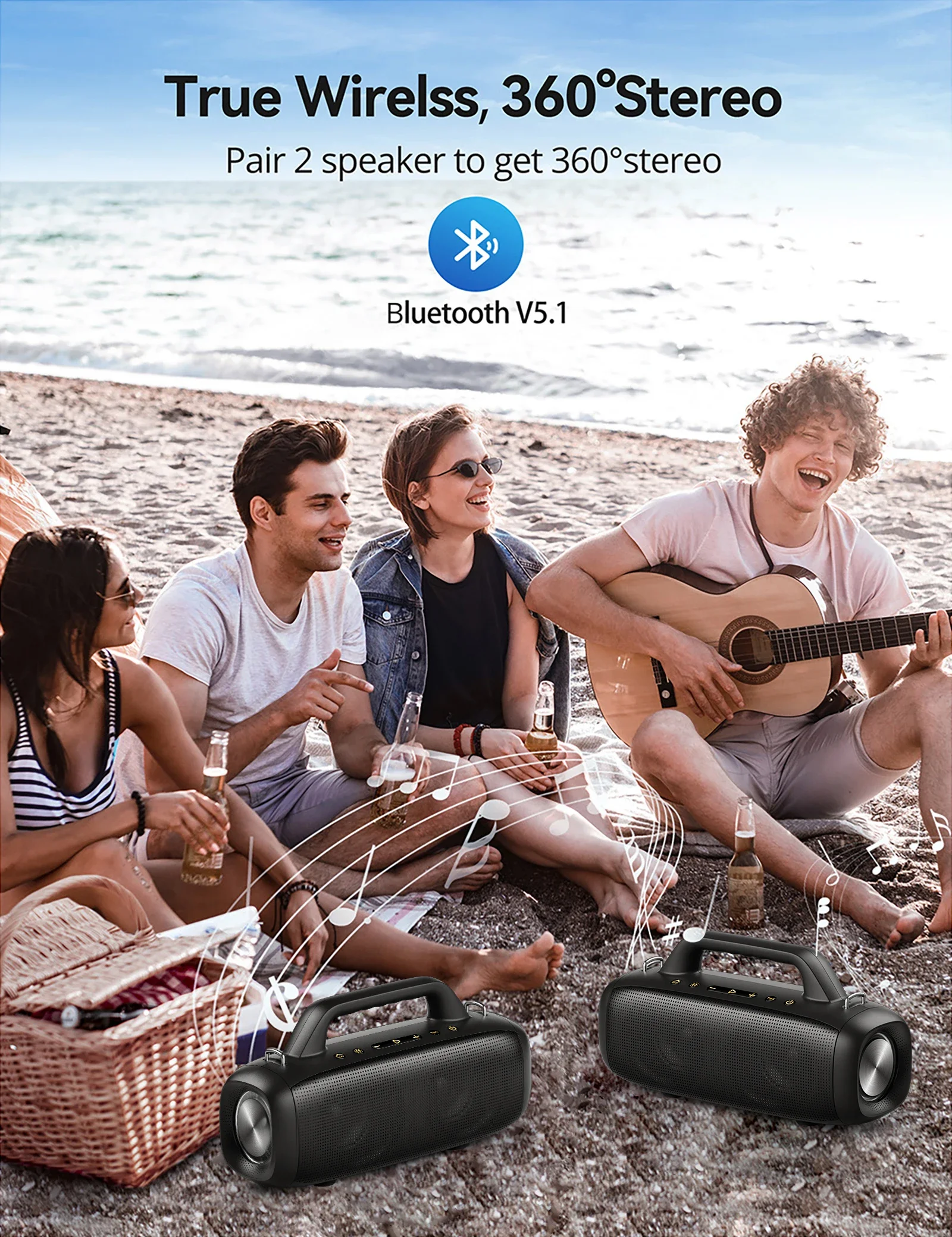 In Stock M300 Portable Wireless Bluetooth Speaker 80W Sound IP67 Waterproof 12 Hours Playtime with Detachable Strap Microphone