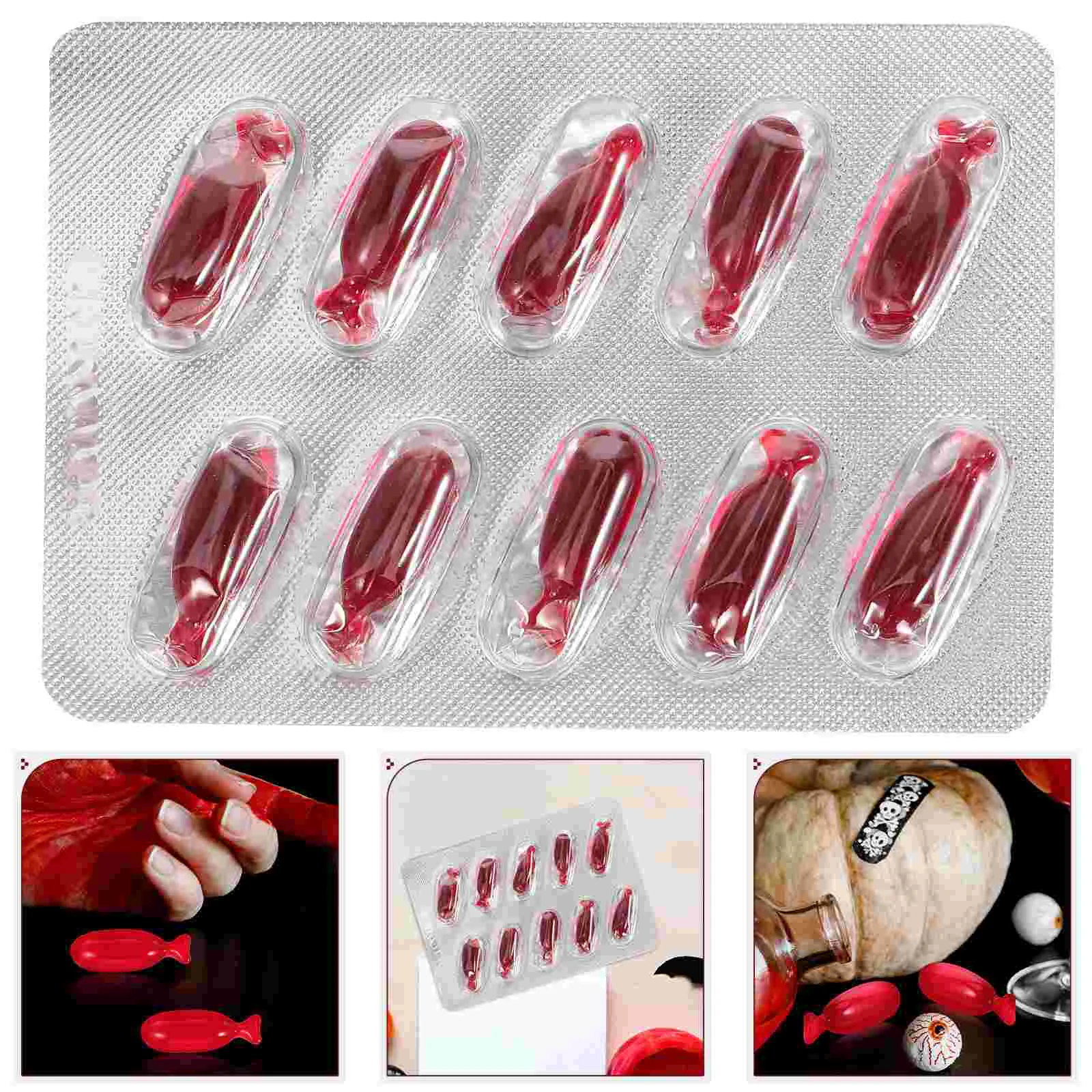 10 Pcs Fake Blood Capsules Bloody Tool for Makeup Party Plasma Props Edible Bathroom Decorations