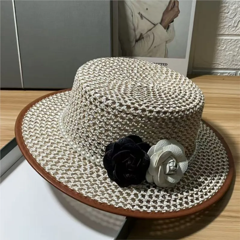 

Fashionable women's hat basin flower-filled wide-brimmed face shield and fisherman's