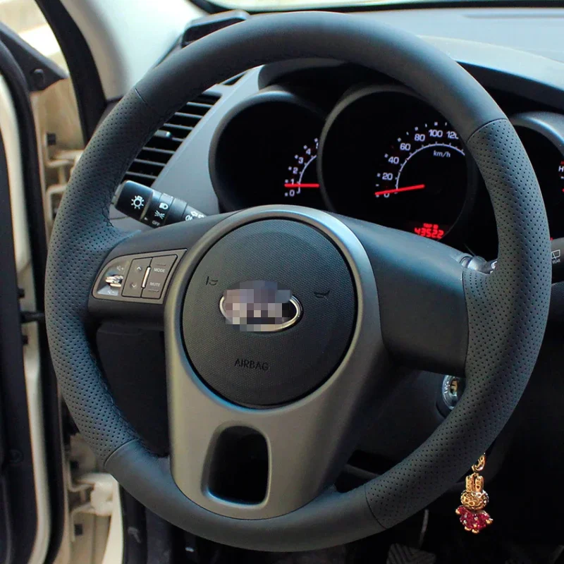 Shining wheat Hand-stitched Black Leather Steering Wheel Cover for Kia Forte Kia Soul Kia Rio 2009-2011