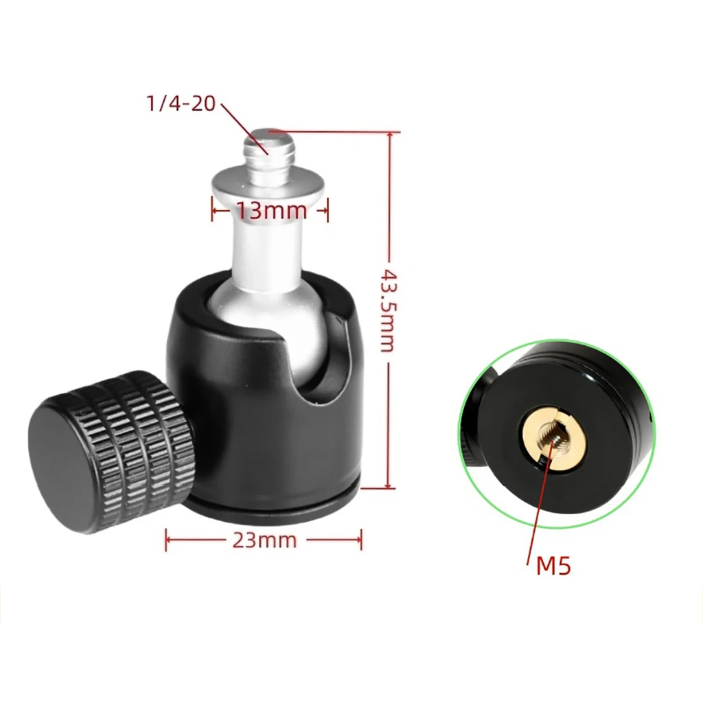 Mini-Kugelkopf, Panorama-Stativkopf, 1/4 Zoll, 3/8 Zoll, M4, M5, M6, Schraubenlochmontage für DSLR-Kamera, Camcorder, Monitor, Smartphone, Lichtmikrofon – Detail 7