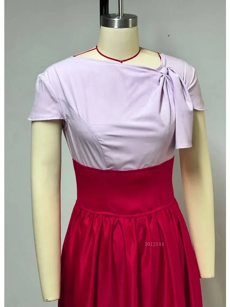 المرأة Bowknot الكتف كم قصير عالية الخصر فستان طويل ماكسي شيك فستان محكم من عند الصدر ويتدلى بشكل واسع لحفلة عيد ميلاد مثير 2025