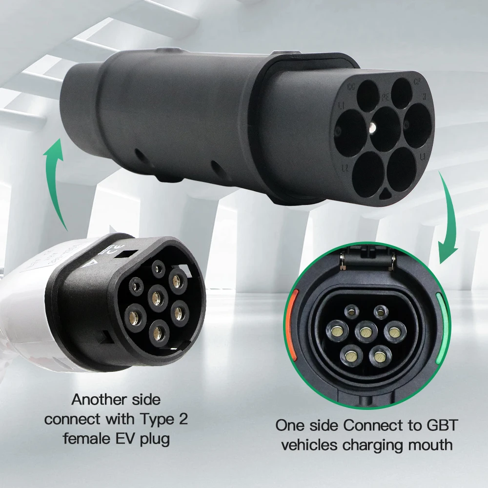 Chiefleed Type 2 to GBT EV Aadator 32A 1/3 Phase 200V~450V Use for GB/T Standard Electric Vehicles Charging Connect ID4 ID6