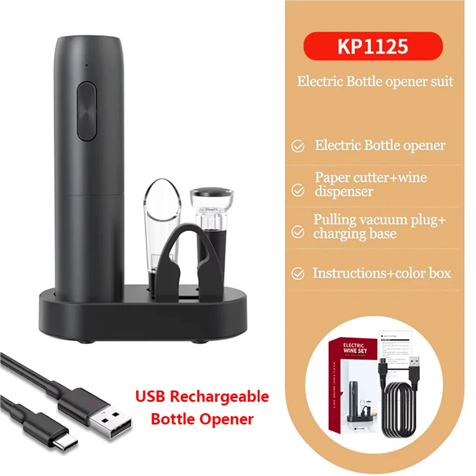 New Electric Wine Bottle Opener Automatic Red Wine Corkscrew Rechargeable Wine Opener with Charging Base Kitchen Accessories