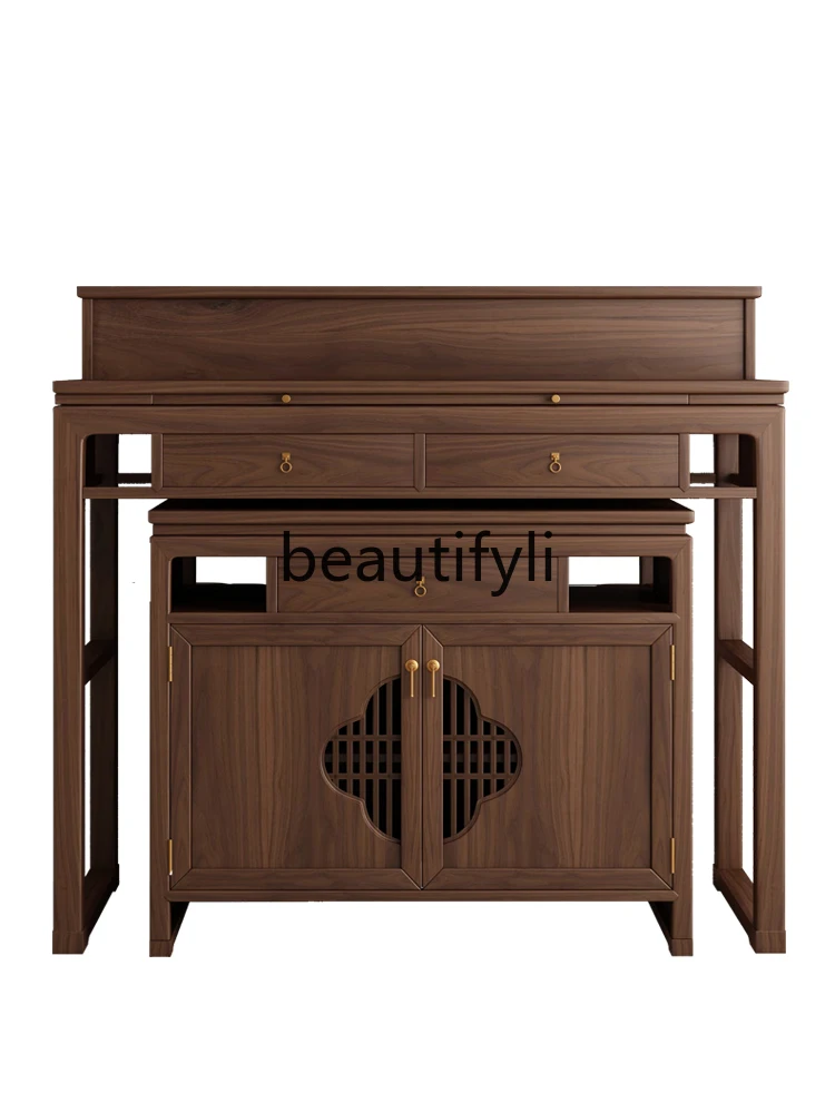 

New Chinese-style Zhongtang incense table household three-layer table stepped Buddhist platform heightened solid wood altar