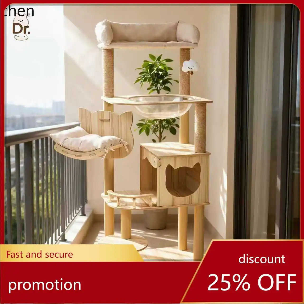 

Hxl cat tree - large wooden cat condo, space-saving cat shelf