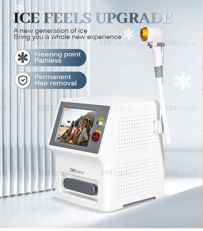 آلة إزالة الشعر بالليزر ديود المحمولة 755 808 1064nm ثلاثة أطوال موجية عالية الطاقة لنزع الشعر الدائم غير مؤلم الجليد البلاتين