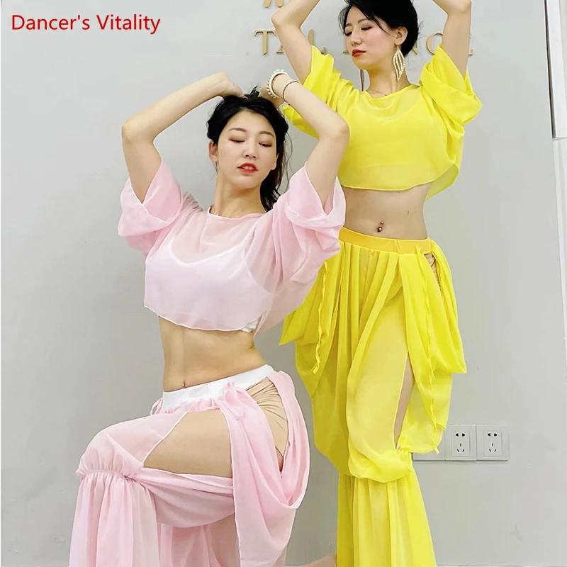 Belly dance training clothes for women belly dnancing long sleeves top+trouserd Indian costumes Chiffon lantern pants Oriental