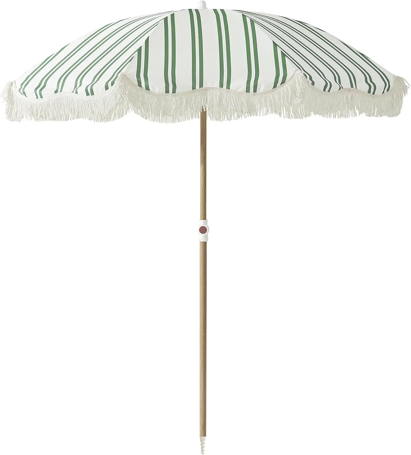 6FT Stripe Beach Umbrella with Fringe Sand Anchor UPF 50 Sun Shade Tassels Adjustable Tilt Pole Portable Coastal Umbrella Heritage Cypress Stripe