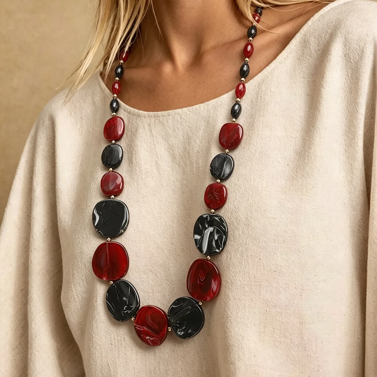KMVEXO Irregular Geometric Flake Acrylic Bead Long Necklaces For Women Handmade Beaded Statement Necklace Fashion Jewelry
