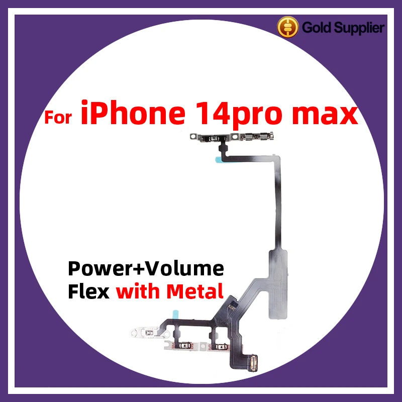 For iPhone 14 Pro Max Power On Off Flex Volume Up Down Side Button Key switch on off button Ribbon Flex Cable With Metal