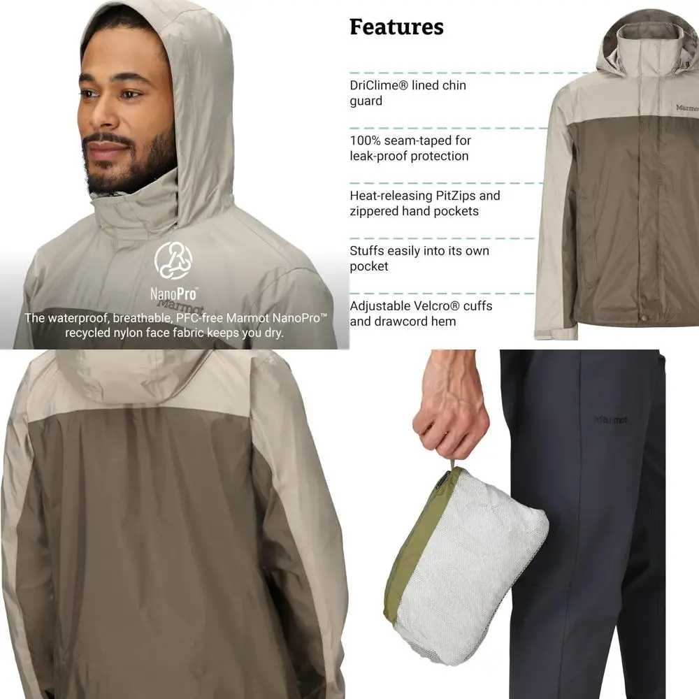 MARMOT Chaqueta impermeable Precip Eco para hombre - Chubasquero 100% reciclado, transpirable, ligero y plegable