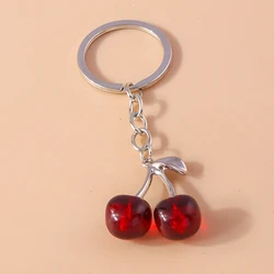 Fashion Crystal Fruit Cherry Keychains for Car Key Souvenir Gifts for Women Men Handbag Pendants Keyrigns DIY Accessories