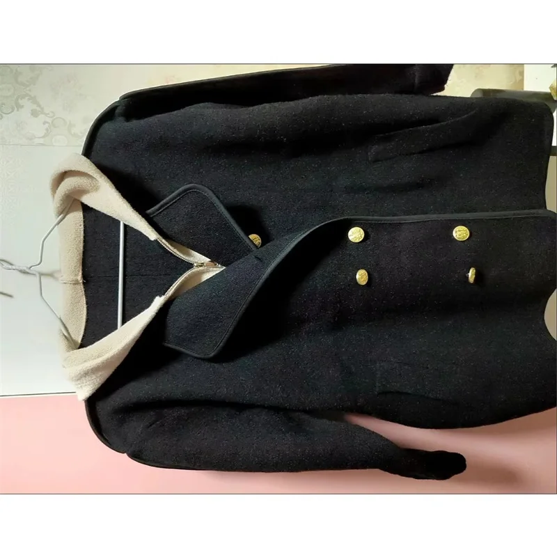 Ladies Long Sleeves Hooded Coat Female Long Double-faced Fleece Woolen Jacket Women Loose Wool Blend Outwear