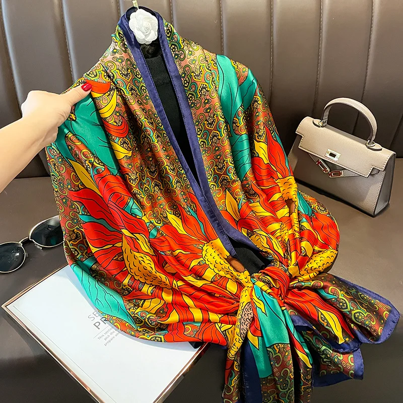 

Luxury Brand Women Summer Silk Scarves Shawl Lady Wrap Soft Female Europe Designer Beach Bandanna 2024 New
