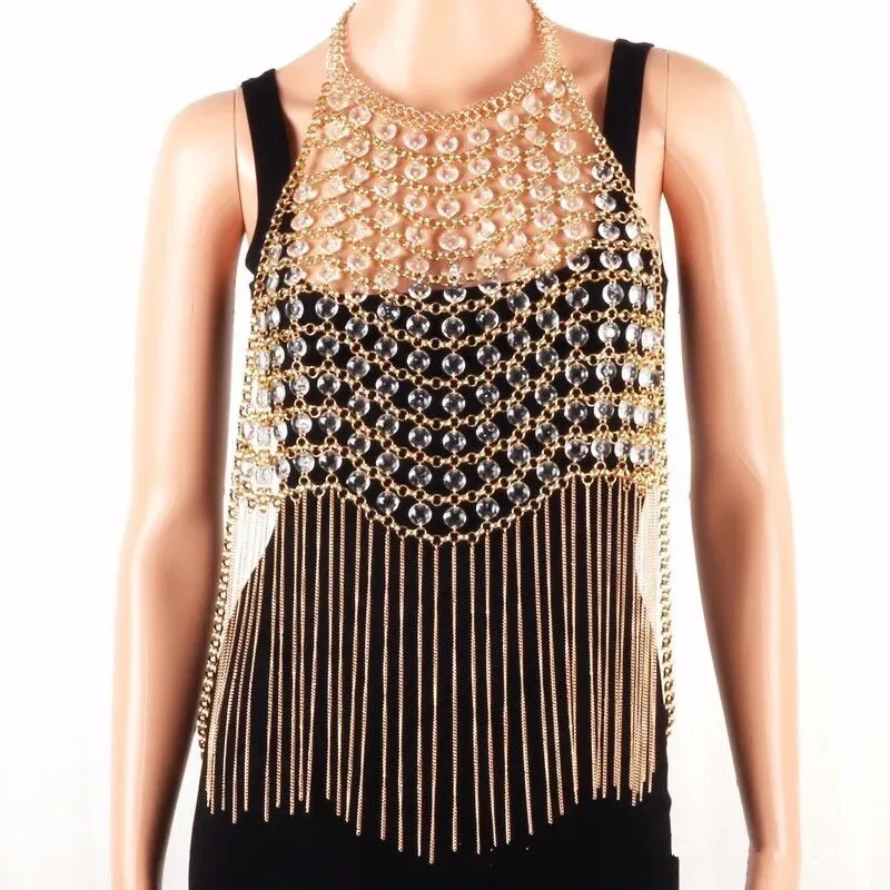 สร้อยคอแฟชั่นผู้หญิงแบบหลายชั้นประดับลูกปัดหนักสำหรับงานแต่งงาน พร้อมพู่ห้อยและสายคล้องไหล่ในตัว