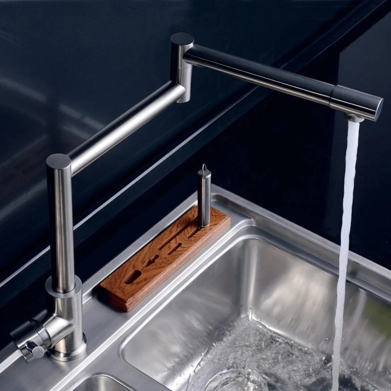 

720 ° Поворотный кухонный смеситель для горячей и холодной воды, настольный, из нержавеющей стали, с одной ручкой, складной кран для раковины