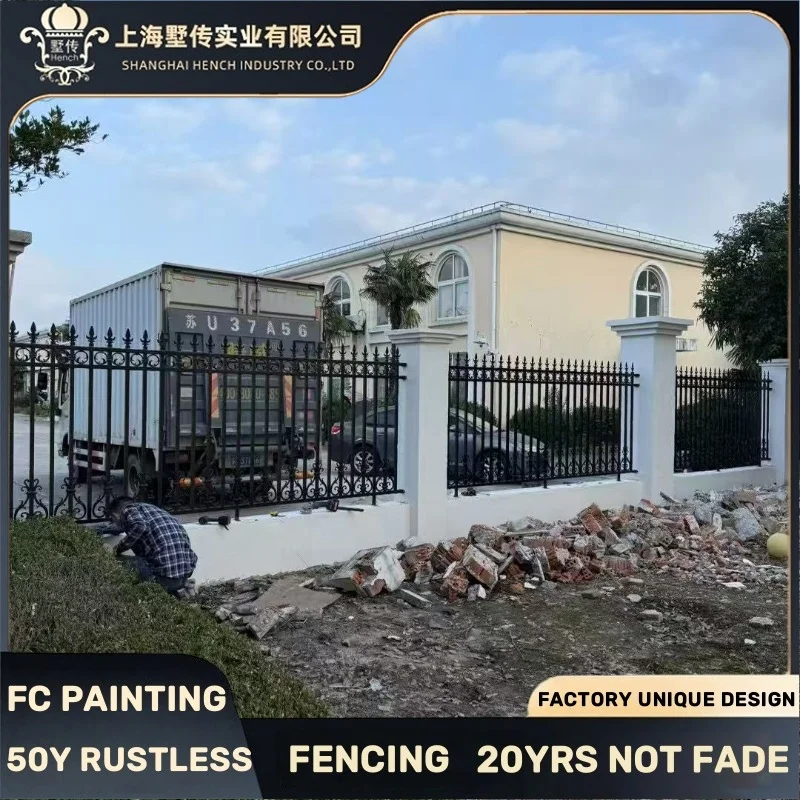 Wrought Iron Fence Hot Sale Outdoor Solar Panel Electric Vertical Fence LED Light Fencing with 100X100 Aluminum Slat Post