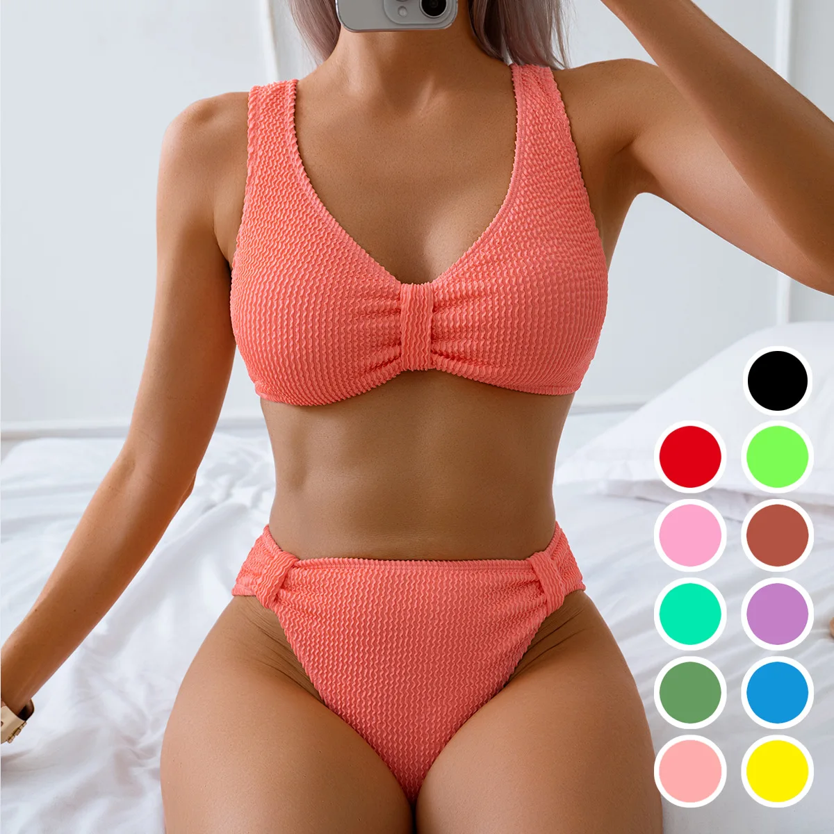 

Женский купальник в европейском и американском стиле, сексуальный облегающий однотонный раздельный комплект бикини