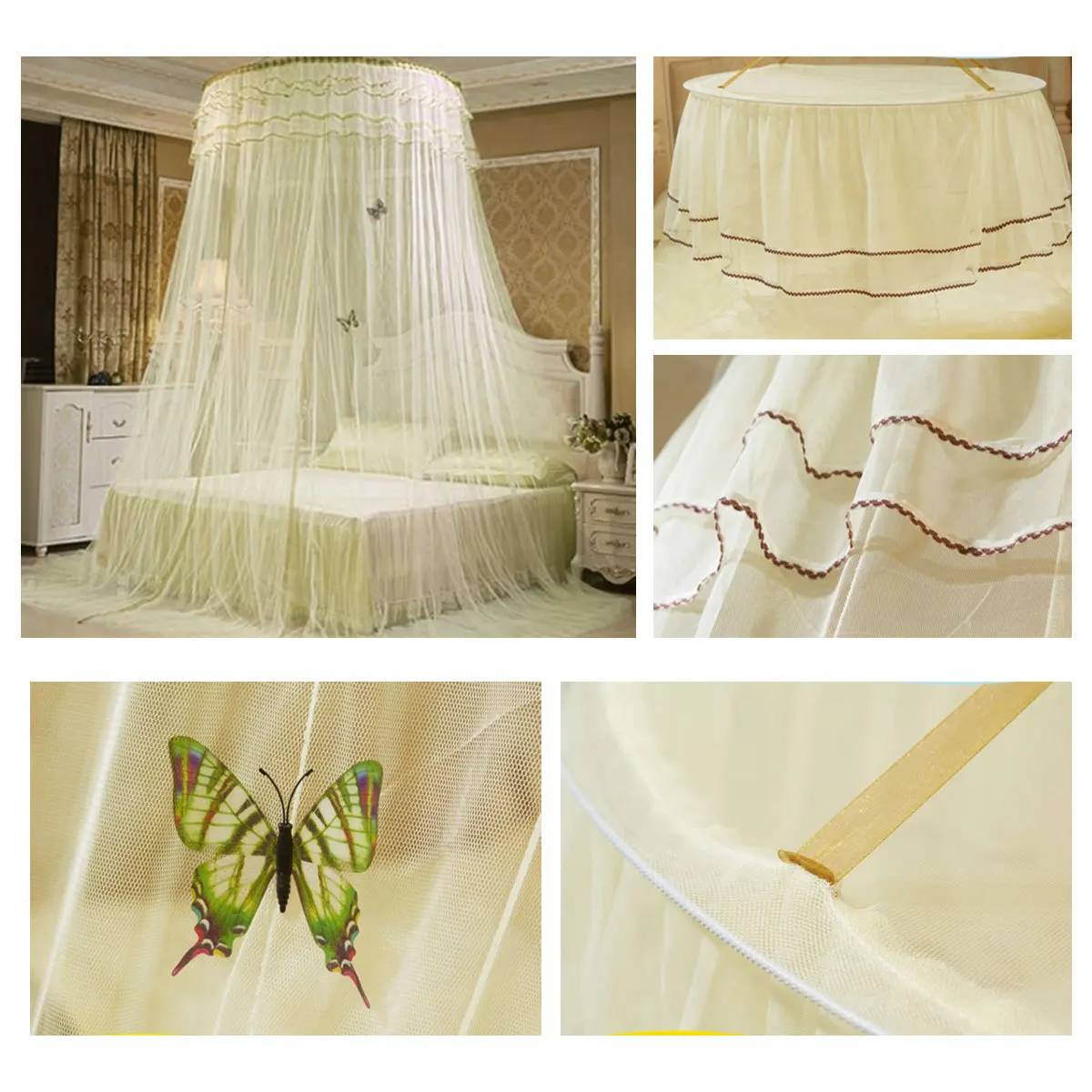 

Bed Mosquito Net Dome Canopy Yellow Crib Netting Soft Polyester Mesh Breathable Bug Protection Curtain
