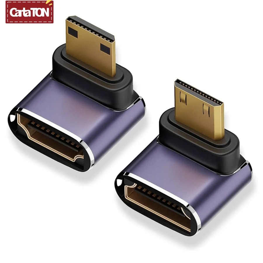 Mini-HD to HD2.0 8K UHD 48Gbps 90 Degree Up/Down/Left/Right Angle Adapter for Laptop Tablet Camera Camcorder HDTV Monitor
