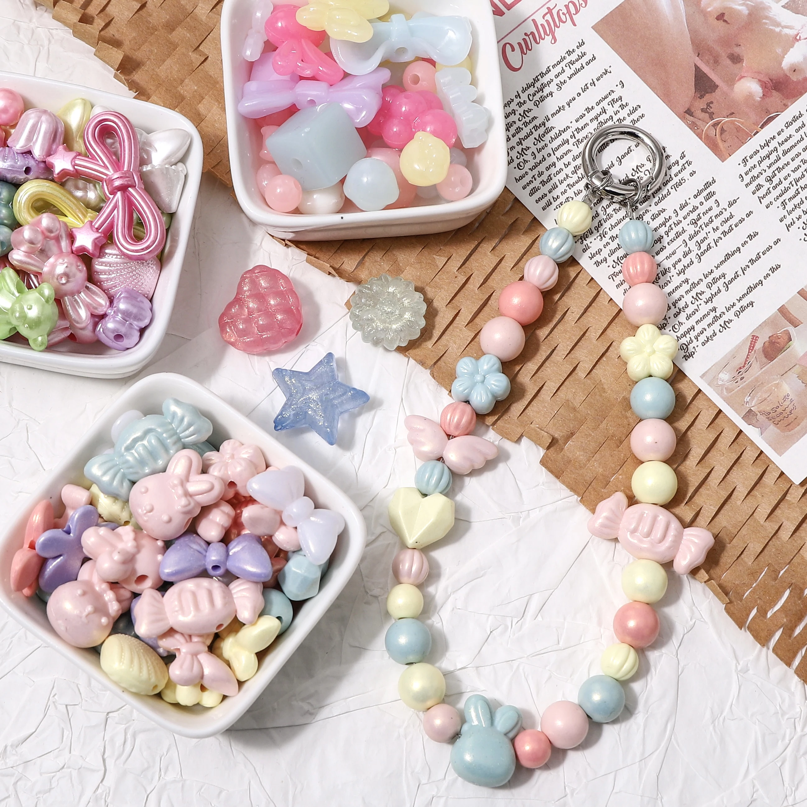 50-250g Acrylic Mixed Random Beads 2mm Hole Multicolor DIY Phone Case Bracelet Necklace Charms Keychain Craft Accessories