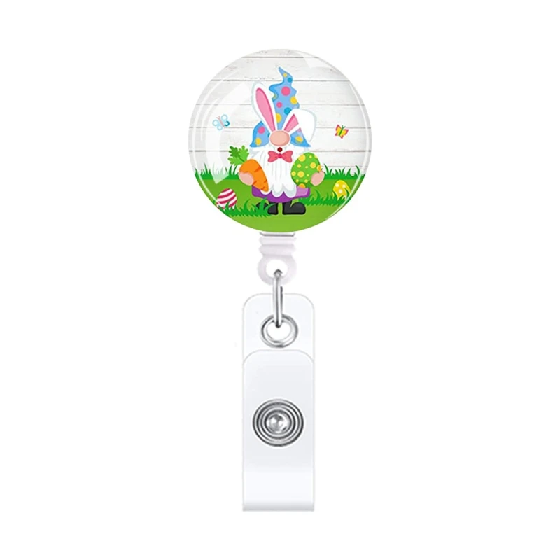 Porta credencial decorativo con clip, carrete retráctil para tarjeta de nombre de gnomos lindos