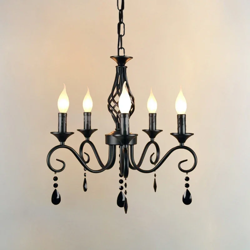 American Black Crystal Pendant Lamp 6 Heads Candle Lamp Bedroom Dining Room Ceiling Lamp Study Home Decor Chandelier Light