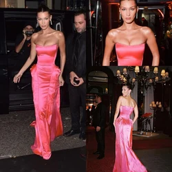 Customized Hot Pink Strapless Prom Formal Dresses Ruffles Skirt Full length Red Carpet Celebrity Dress Evening Party Gowns