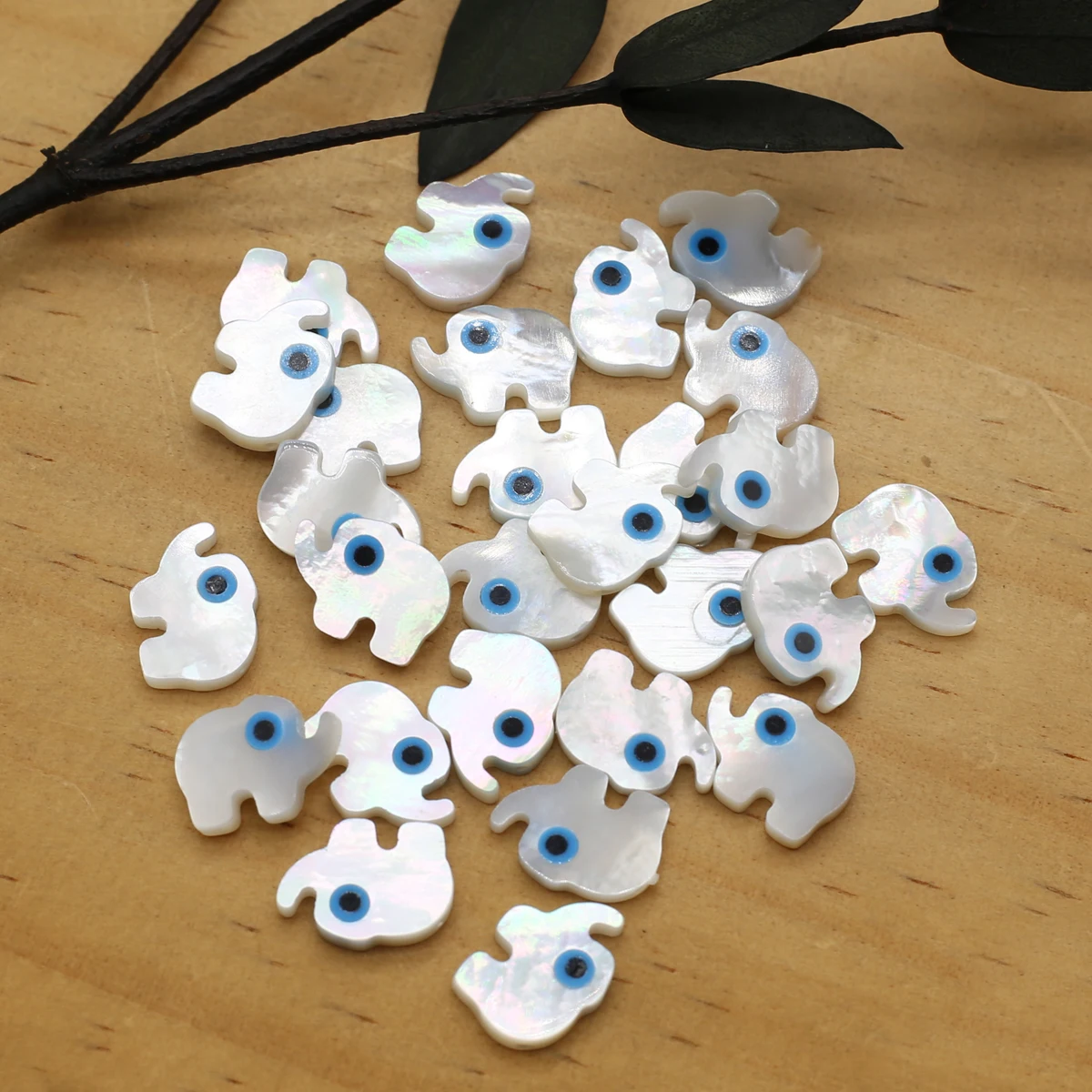 20Pcs Blue Demon Eyes Beads Natural Shell Evil Eye Elephant Shaped Beads Handmade Jewelry Making Bracelet Necklace Charms