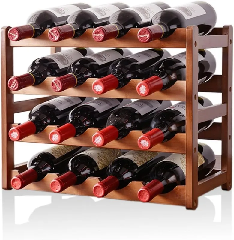 Estante de exhibición de vino de varios niveles de madera maciza vintage para sala de estar, bar y comedor.
