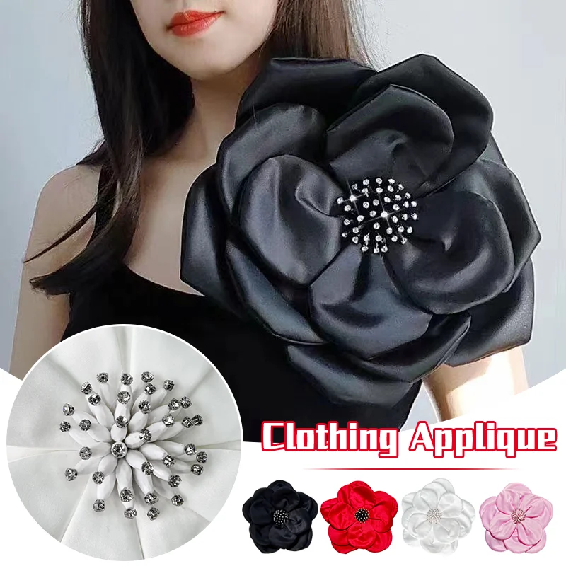 Korean Fabric Large Flower Brooches for Women Fashion Crystal Badge Lapel Pins Wedding Party Corsage Jewelry Accessories